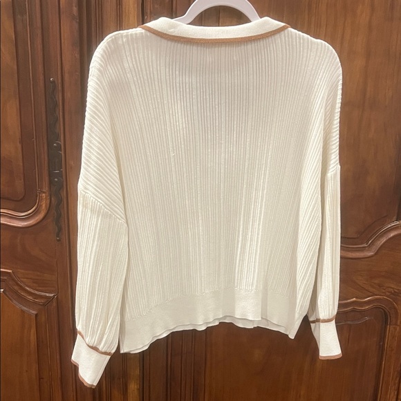 Sancia Teofila Cream / Off White Sweater with Brown Trim - Picture 8 of 11